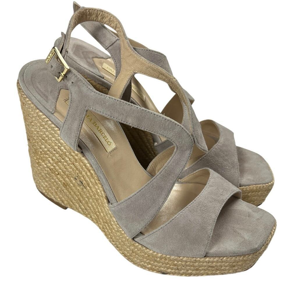 Paloma Barcelo Gray Suede Strappy Wedge Sandals 5” Heel 1” Platform Size 40